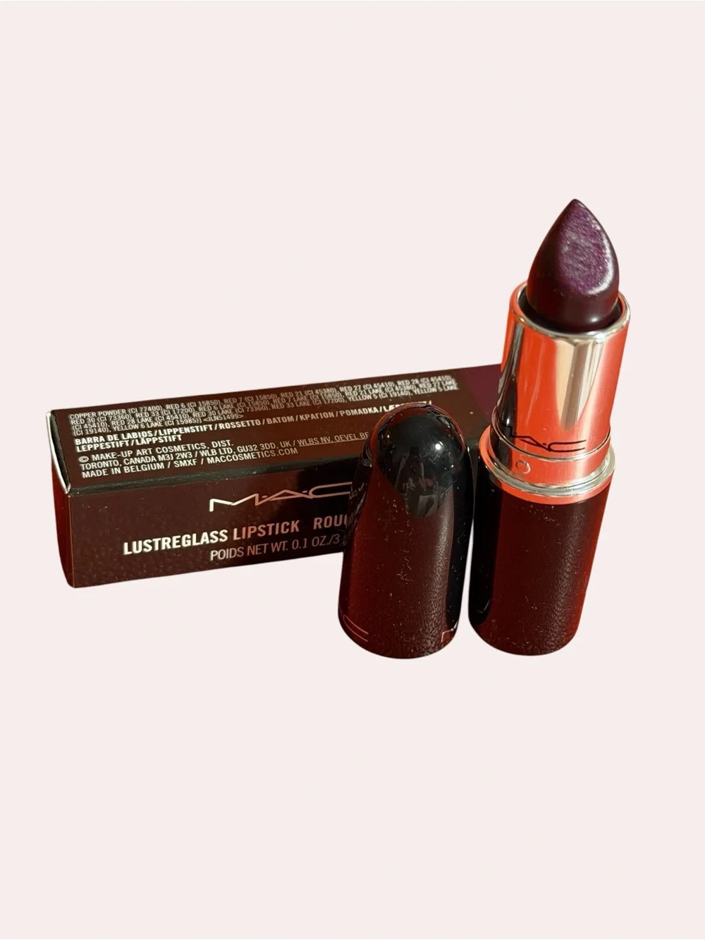MAC Lustreglass Lipstick in shade, SUCCUMB TO PLUM Deep Plum